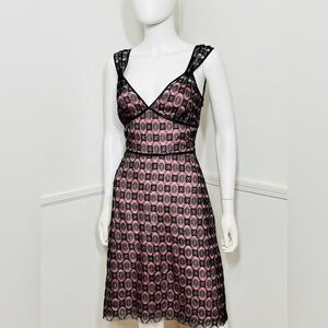 Tocca Pink and Black Lace Slip Dress